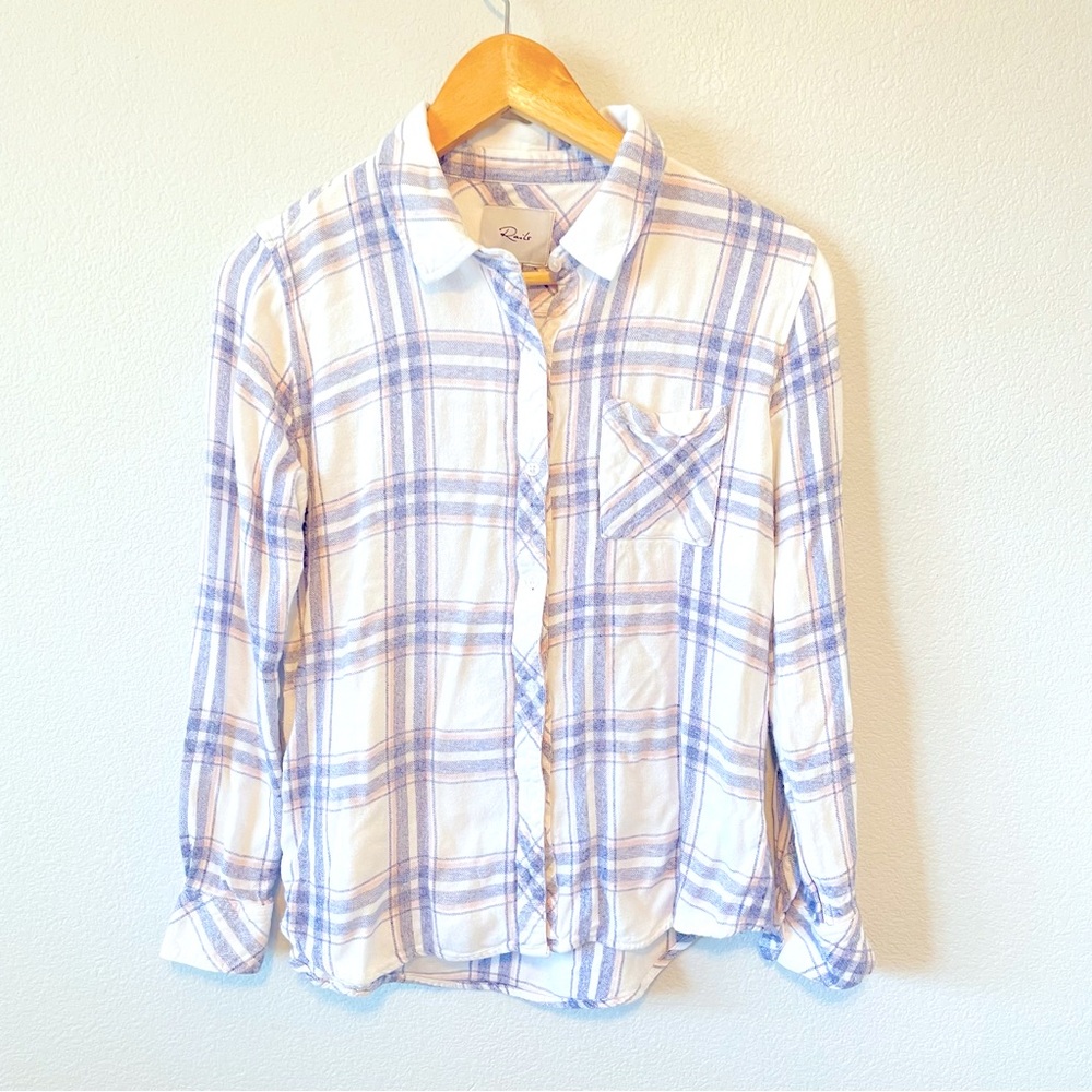 Rails Hunter White Blush Patriot Plaid Soft Button Down Flannel Shirt